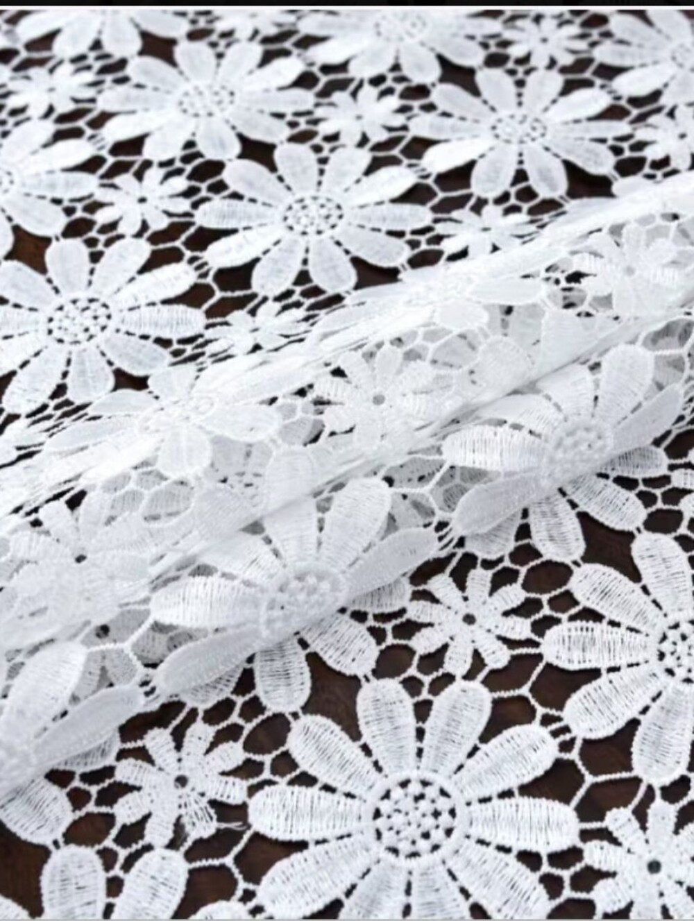 White Daisy Lace Fabric Panel by